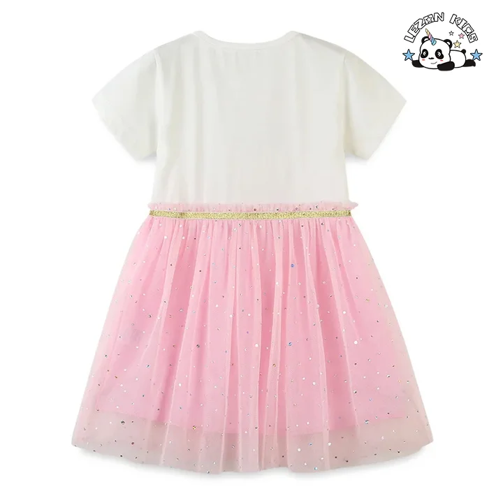 LEZONKIDS - Customizable High Quality OEM Girls Pink Sequin Dress Rainbow Mesh Baby Girls Summer Dress for 2 to 14T Children